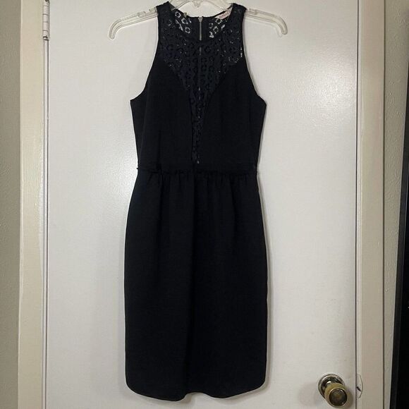 Rebecca Taylor Lace-Panel Black sleeveless Ponte Dress size US 2 - Picture 7 of 9